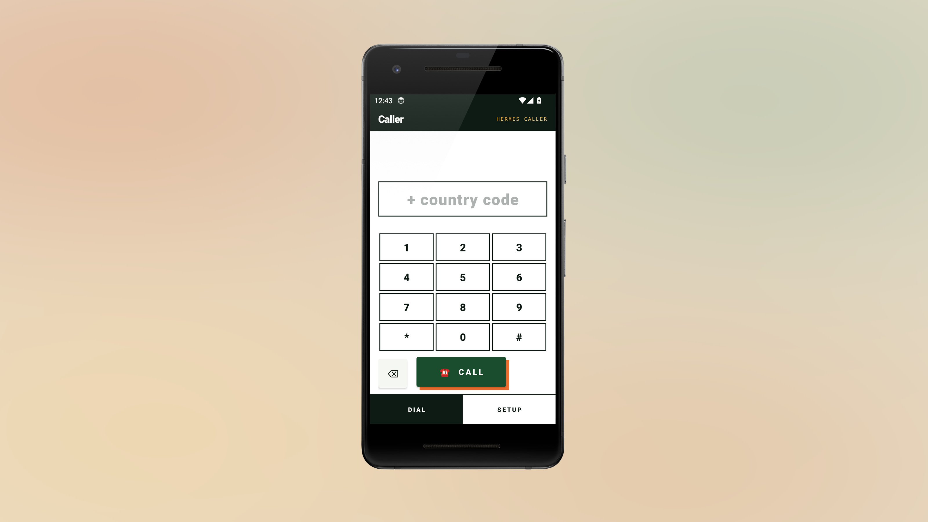 Hermes Caller’s native Android dialer entering and clearing sample digits on a Pixel phone
