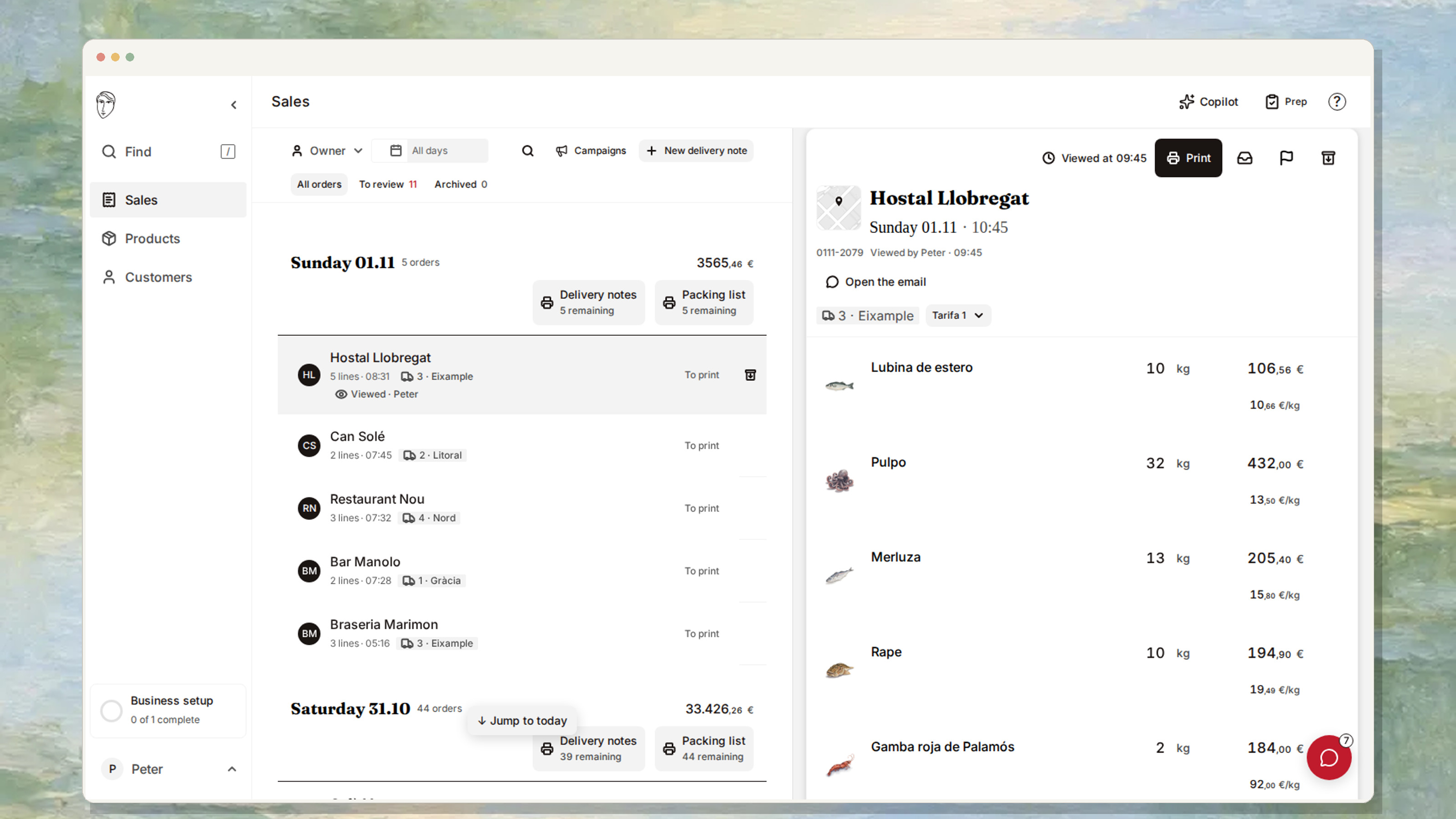 Rocoto’s actual incoming orders and customer delivery note