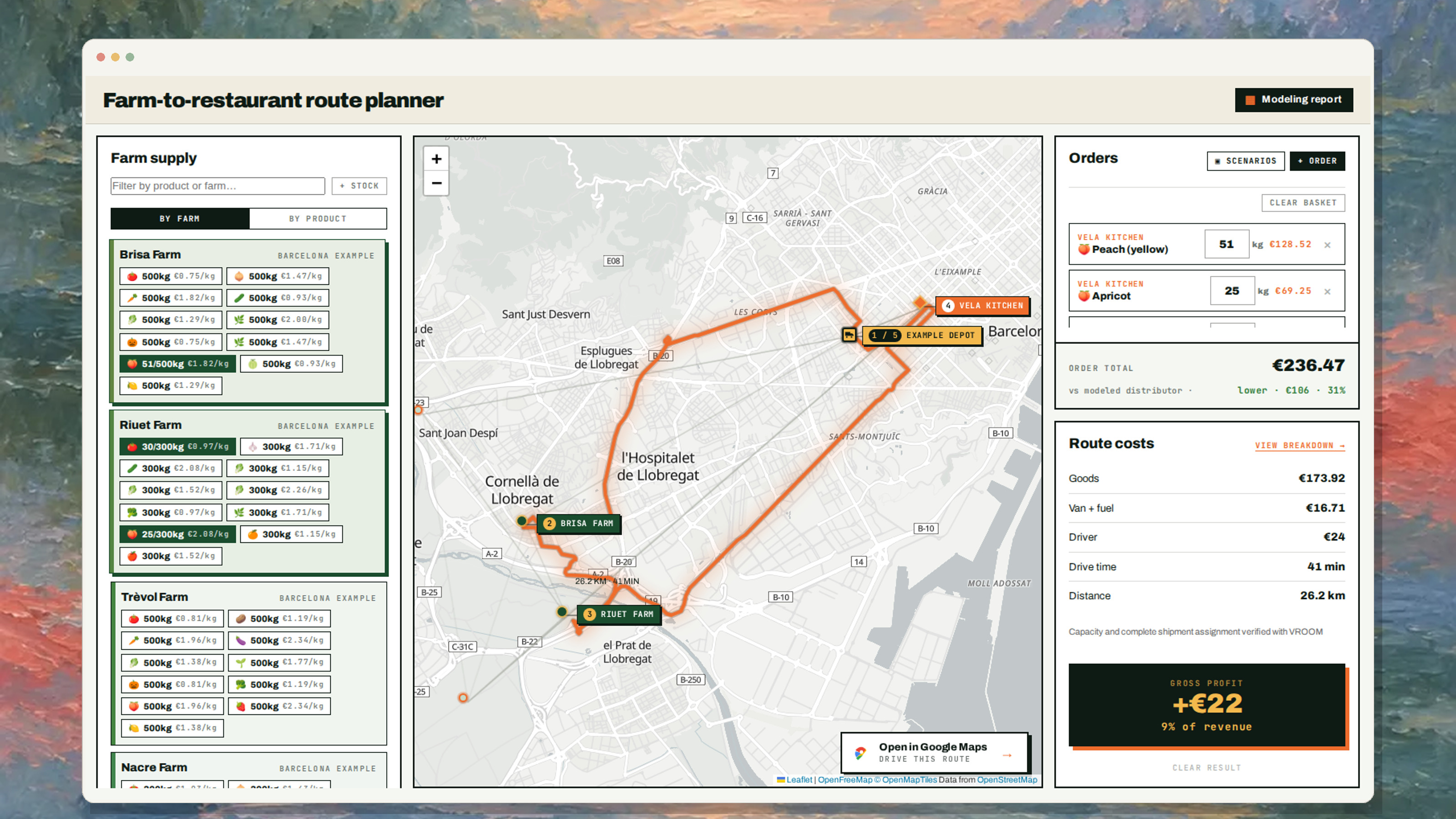 VROOM-verified farm pickups and restaurant deliveries on Barcelona’s streets