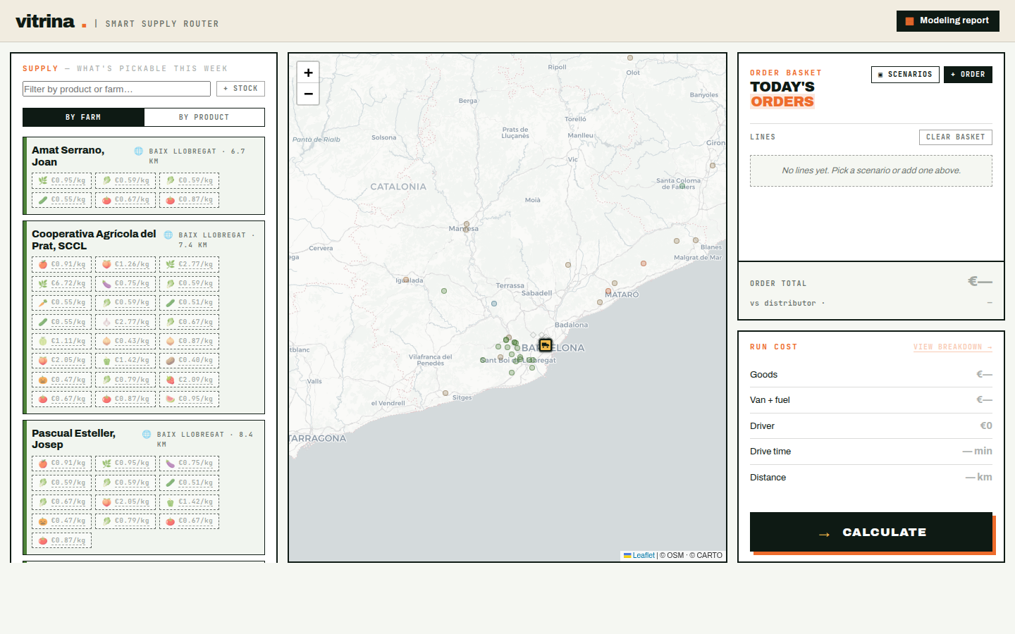 Farm-to-restaurant routing simulator